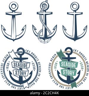 3 retro anchors with a rope Stock Vector