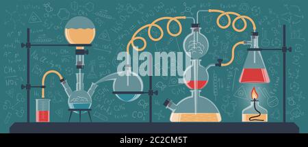 composition of chemical flasks and devices Stock Vector