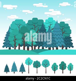 Set of deciduous and coniferous trees for design of landscape Stock Vector
