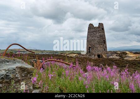 Parys Mountain (Mynydd Parys in Welsh) is a disused copper mine near the vilage of Amlwch on the island of Anglesey in north west Wales UK. Stock Photo