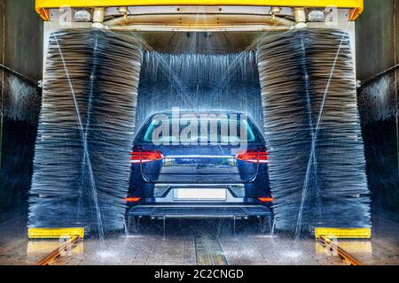 modern car gets a carwash Stock Photo