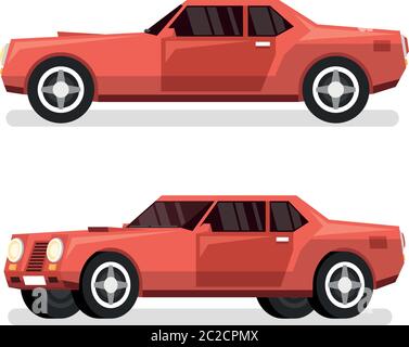 Red sports powerful car with big engine Stock Vector