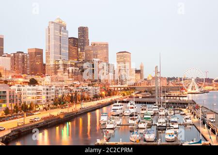 Waterfront overview at downtown Seattle, Washington, United States Stock Photo