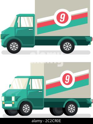 Green small truck in flat style, pseudo 3d Stock Vector