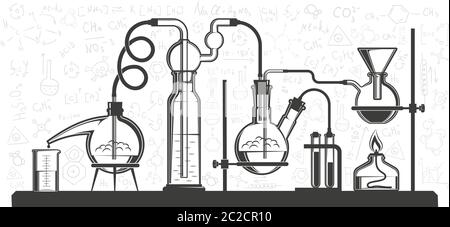 Composition of chemical flasks and instruments Stock Vector