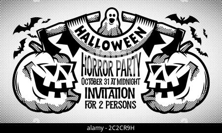 Halloween retro black-and-white invitation Stock Vector
