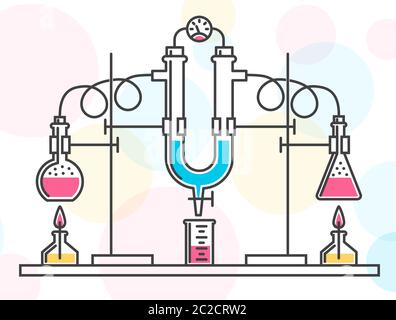 Composition of chemical flasks, hoses and a manometer in a chemical laboratory Stock Vector