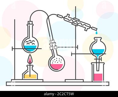 Process of chemical reaction in the scientific laboratory Stock Vector