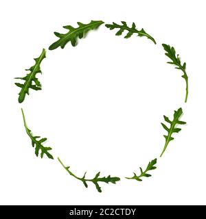 Pattern from arugula in round frame isolated Stock Photo