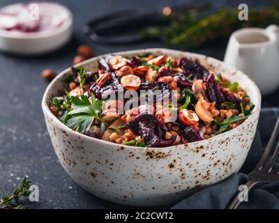 Warm buckwheat and beetroot salad Stock Photo