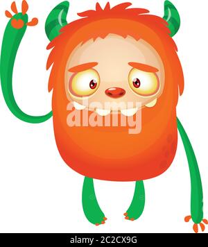 Cartoon orange furry monster. Halloween vector illustration of excited monster Stock Vector