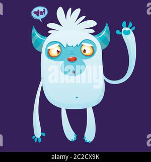 Cute cartoon monster yeti with speech bubble. Vector bigfoot character Stock Vector