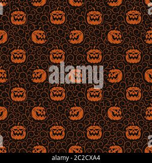 Halloween seamless pattern with orange pumpkins Stock Vector