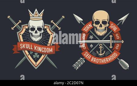 Kingdom and sea brotherhood emblems Stock Vector