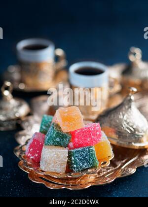 Turkish delight and turkish coffee Stock Photo