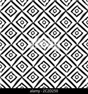 Abstract seamless pattern with hand-drawn rhombuses. Black and white  grunge background. Vector texture. Stock Vector