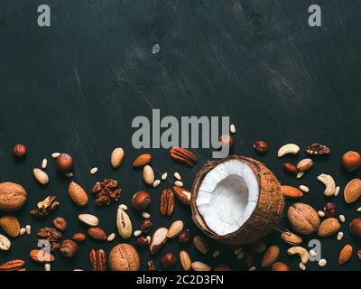 Background of mixed nuts with copy space Stock Photo