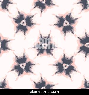 Lilac shibori tie dye sunburst flower circle background. Seamless pattern wax print bleached resist background. Irregular dip dyed batik textile Stock Vector