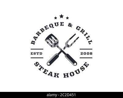 Barbecue and grill logo isolated on white background. Vector emblem for barbecue restaurant or steak house. Stock Vector
