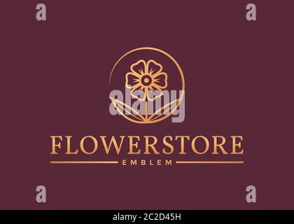 Flower store logo. Elegant golden floral emblem isolated on clean background. Vector template. Stock Vector