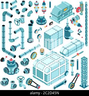 Large set of isometric industrial spare parts machinery details Stock Vector