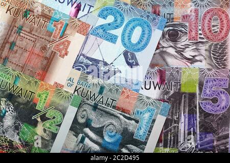 Full set of Kuwaiti money, a background Stock Photo