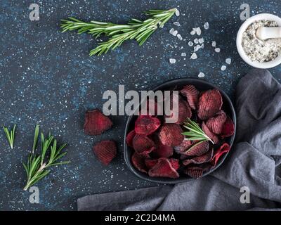 Baked beet slices. Healthy beetroot chips Stock Photo