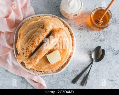 russian pancakes blini with copy space Stock Photo