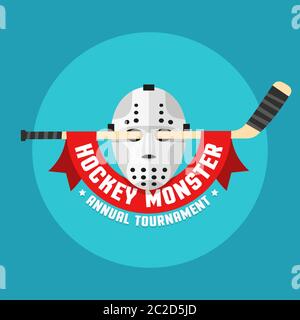 Flat hockey logo of retro hockey mask Stock Vector