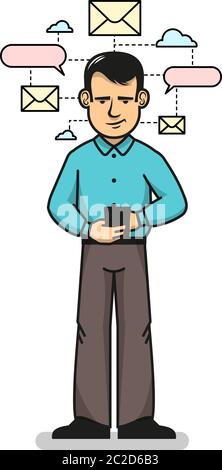 Man communicating with smartphone Stock Vector