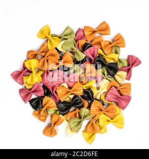 butterfly-shaped Italian pasta of various colors produced naturally Stock Photo