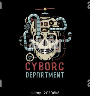Steampunk Cyborg Skull with Stock Vector