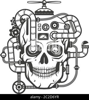 Steampunk cyborg skull Stock Vector