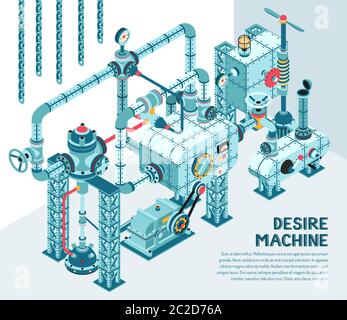 Fantastic industrial machine of intricate design isometric Stock Vector