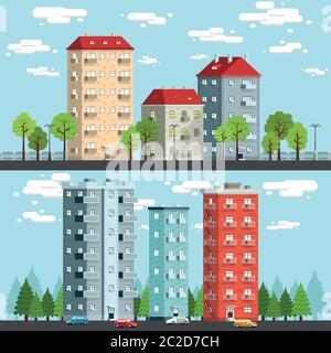 Group of multi-storey houses Stock Vector