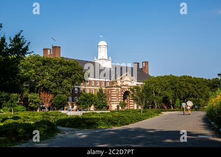 New York City / USA - JUL 14 2018: Fort Jay and Landscape environment of Governors Island Stock Photo