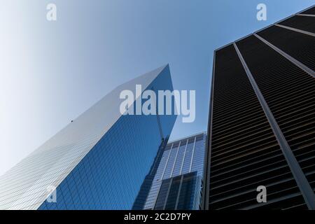 New York City / USA - AUG 22 2018: World Trade Center exterior reflection in Lower Manahttan Stock Photo