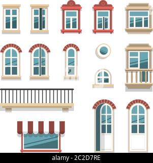 different opened and closed windows and doors Stock Vector
