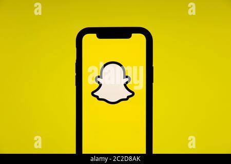 LONDON, UK - JUNE 2020: Snapchat social media logo on a smartphone screen Stock Photo