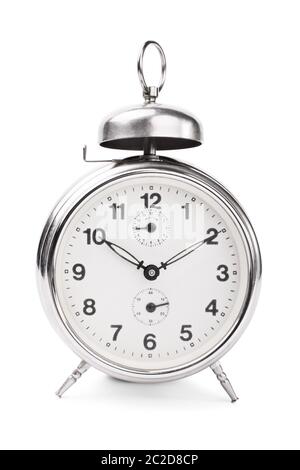 Old fashioned alarm clock isolated on white background Stock Photo - Alamy
