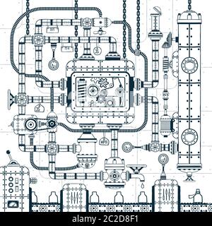 Complex industrial automatic conveyor Stock Vector