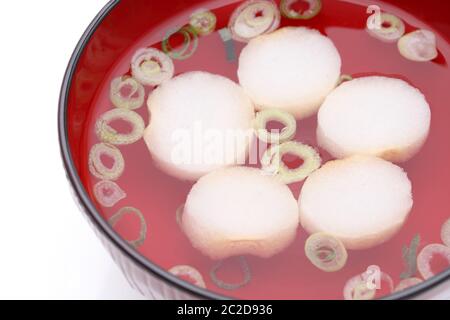 Japanese food, Osuimono soup of fu and vegetables in a bowl Stock Photo