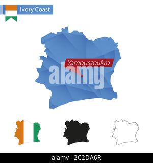 Map of Ivory Coast. Low poly illustration of the country. Purple ...
