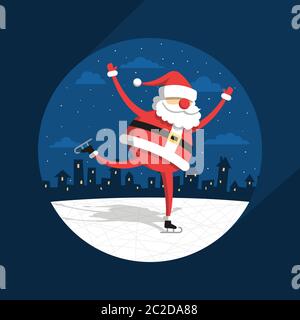 Funny cartoon Santa Claus skating Stock Vector