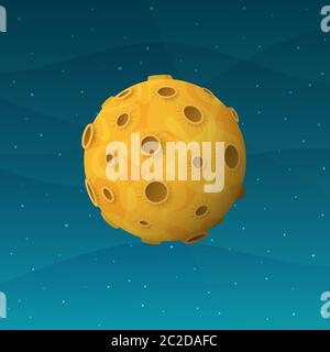 Yellow planet with craters is like a moon in space Stock Vector
