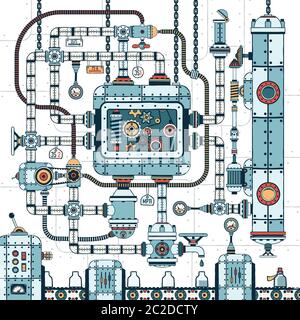 fantastic complex steampunk machine Stock Vector