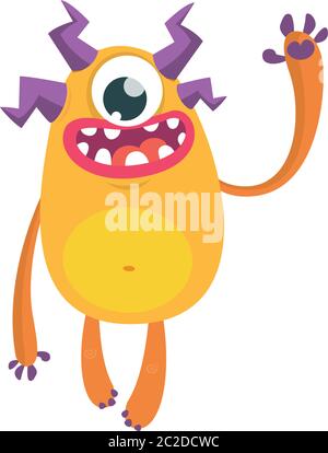 Funny cyclops monster. Cartoon monster with one eye Stock Vector