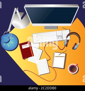 stylized composition of the subjects in the style of a flat design. workplace designers, programmers, creatives, etc. Stock Vector