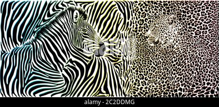 Wild animal background - template with zebra and giraffe motif Stock Vector