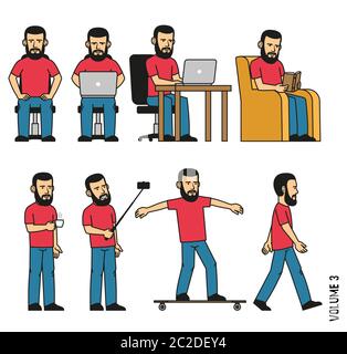 bearded man activity Stock Vector